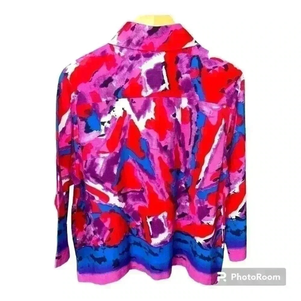 Colorful Abstract Beaded Lightweight Denim Jean Feel Jacket